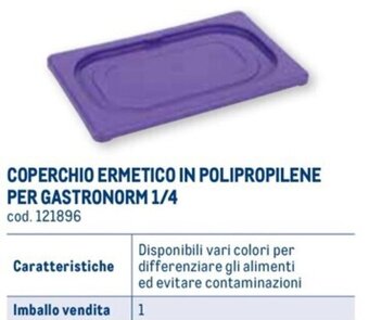 COPERCHIO ERMETICO IN POLIPROPILENE PER GASTRONORM 1/4