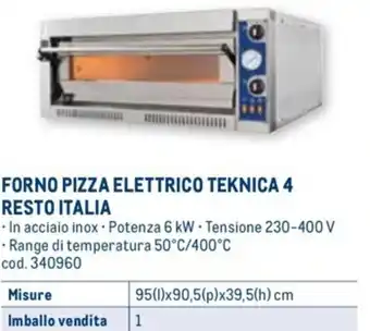 FORNO PIZZA ELETTRICO TEKNICA 4 RESTO ITALIA