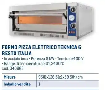 FORNO PIZZA ELETTRICO TEKNICA 6 RESTO ITALIA