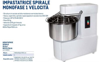 IMPASTATRICE SPIRALE 20 litri RESTO ITALIA