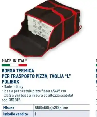 Metro BORSA TERMICA PER TRASPORTO PIZZA, TAGLIA "L" POLIBOX offerta