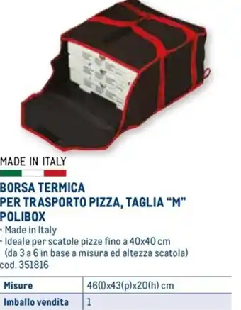 Metro BORSA TERMICA PER TRASPORTO PIZZA, TAGLIA "M" POLIBOX offerta