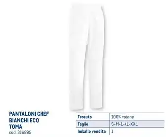 PANTALONI CHEF BIANCHI ECO TOMA S-M-L-XL-XXL
