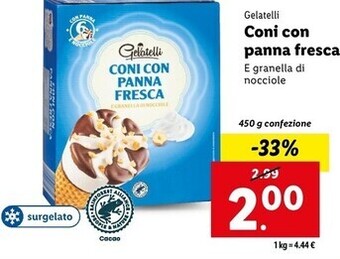 Lidl Gelatelli coni con panna fresca offerta