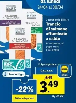 Lidl Gastronomia di mare trancio di salmone affumicato a caldo offerta