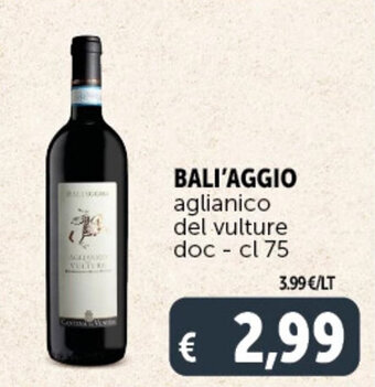 BALI'AGGIO aglianico del vulture doc cl 75