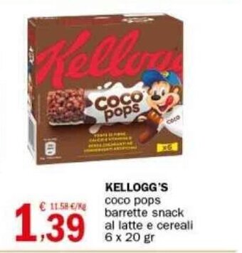Crai KELLOGG'S coco pops barrette snack al latte e cereali 6 x 20 gr offerta