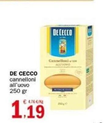 Crai DE CECCO cannelloni all'uovo 250 gr offerta