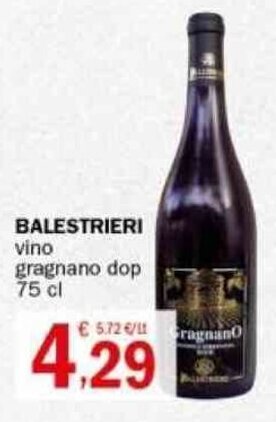 Crai BALESTRIERI vino gragnano dop 75 cl offerta
