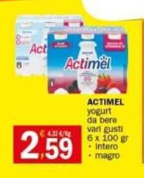 Crai ACTIMEL yogurt da bere vari gusti 6 x 100 gr offerta