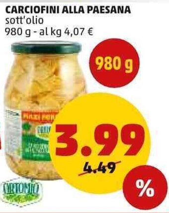 PENNY CARCIOFINI ALLA PAESANA sott'olio 980 g offerta