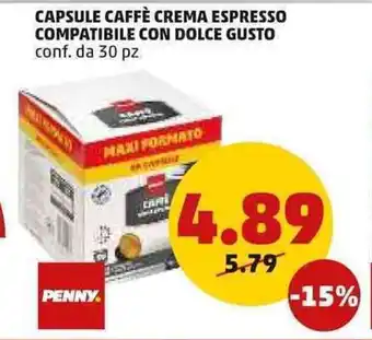 PENNY CAPSULE CAFFÈ CREMA ESPRESSO COMPATIBILE CON DOLCE GUSTO conf. da 30 pz offerta