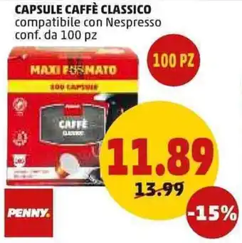 PENNY CAPSULE CAFFÈ CLASSICO compatibile con Nespresso conf. da 100 pz offerta
