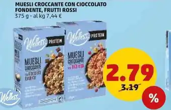 PENNY MUESLI CROCCANTE CON CIOCCOLATO FONDENTE, FRUTTI ROSSI 375 g offerta