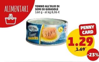 PENNY TONNO ALL'OLIO DI SEMI DI GIRASOLE 160 g offerta