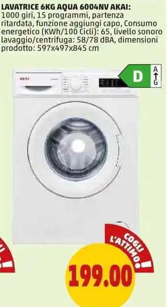 PENNY LAVATRICE 6KG AQUA 6004NV AKAI offerta