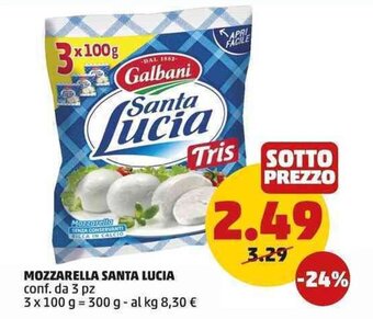 PENNY MOZZARELLA SANTA LUCIA conf. da 3 pz 3 x 100 g offerta