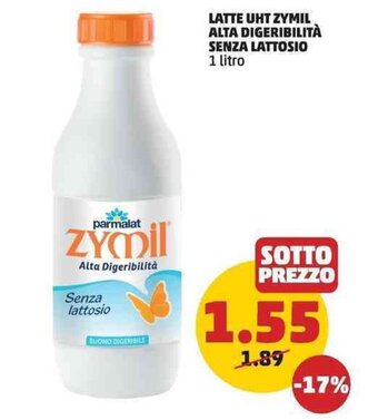 PENNY LATTE UHT ZYMIL ALTA DIGERIBILITÀ SENZA LATTOSIO 1 litro offerta