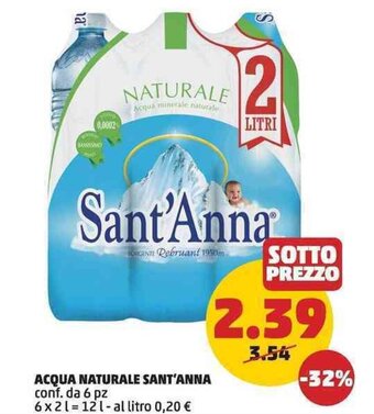 PENNY ACQUA NATURALE SANT'ANNA conf. da 6 pz 6 x 2 l offerta