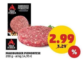 PENNY MAXIBURGER PIEMONTESE 200 g offerta