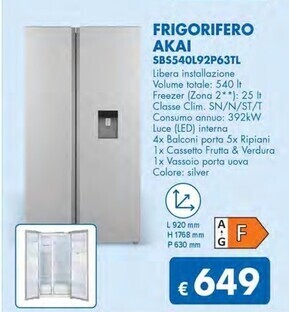 MD Discount Akai frigorifero sbs540l92p63tl offerta