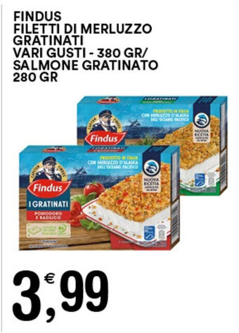 Gecop FINDUS FILETTI DI MERLUZZO GRATINATI VARI GUSTI -380 GR/ SALMONE GRATINATO 280 GR offerta