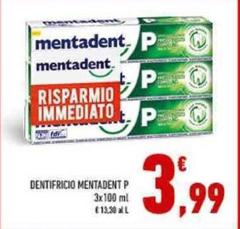 Conad DENTIFRICIO MENTADENT P 3 x 100 ml offerta