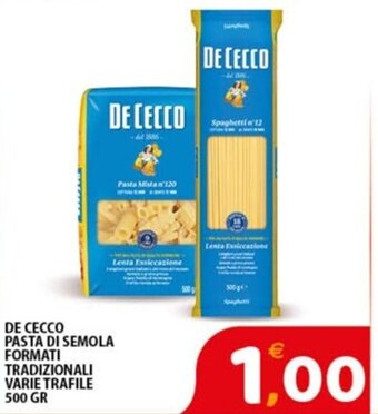 Premium Supermercati DE CECCO PASTA DI SEMOLA FORMATI TRADIZIONALI VARIE TRAFILE 500 GR offerta