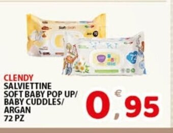 Premium Supermercati CLENDY SALVIETTINE SOFT BABY POP UP/ BABY CUDDLES/ ARGAN 72 PZ offerta