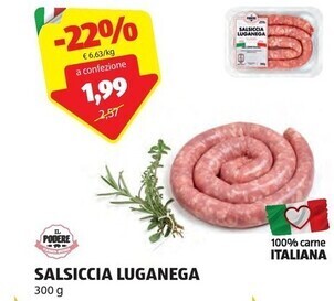 ALDI Il podere salsiccia luganega offerta