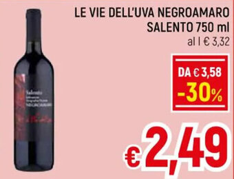 A&O LE VIE DELL'UVA NEGROAMARO SALENTO 750 ml offerta