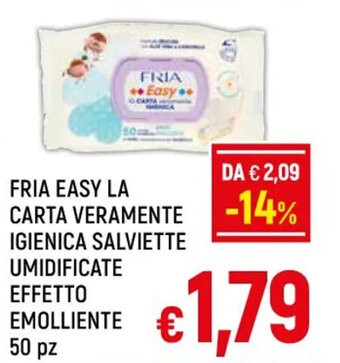 A&O FRIA EASY LA CARTA VERAMENTE IGIENICA SALVIETTE UMIDIFICATE EFFETTO EMOLLIENTE 50 pz offerta
