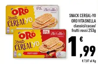 Conad SNACK CEREAL-YO ORO VITASNELLA classici/cacao/ frutti rossi 253g offerta