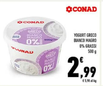 Conad YOGURT GRECO BIANCO MAGRO 0% GRASSI 500 g offerta