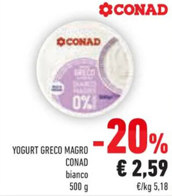 Conad YOGURT GRECO MAGRO CONAD bianco 500 g offerta