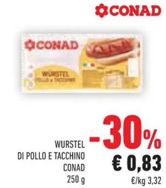 Conad WURSTEL DI POLLO E TACCHINO CONAD 250 g offerta