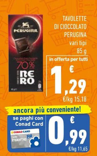 Conad TAVOLETTE DI CIOCCOLATO PERUGINA vari tipi 85 g offerta