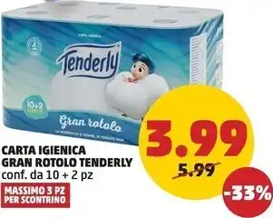 PENNY Tenderly carta igienica gran rotolo offerta