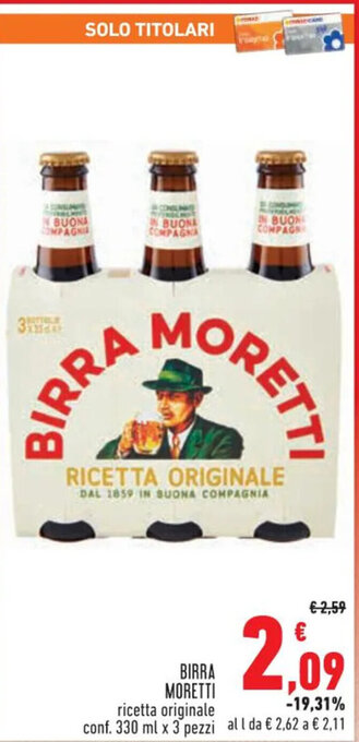 Conad BIRRA MORETTI conf. 330 ml x 3 pezzi offerta
