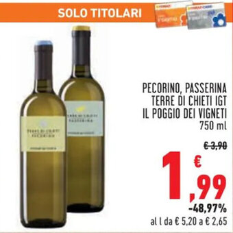 Conad PECORINO, PASSERINA TERRE DI CHIETI IGT IL POGGIO DEI VIGNETI 750 ml offerta