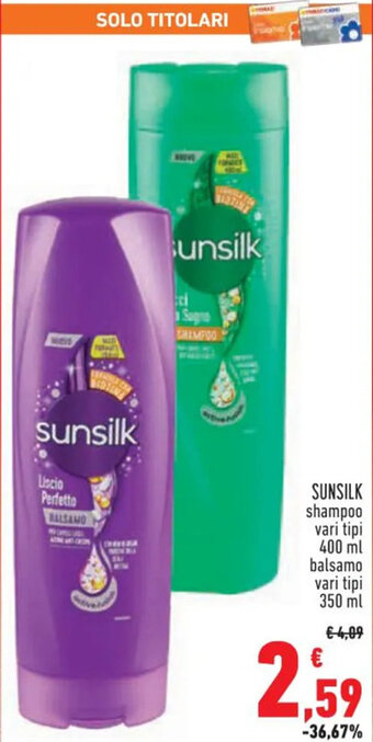Conad SUNSILK shampoo vari tipi 400 ml balsamo vari tipi 350 ml offerta