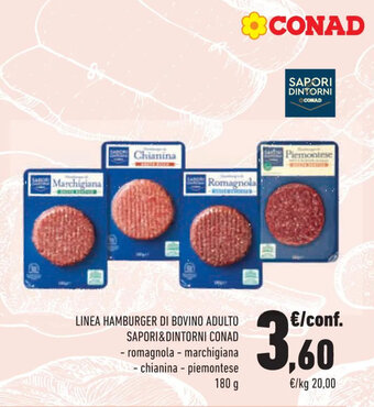 Conad LINEA HAMBURGER DI BOVINO ADULTO SAPORI&DINTORNI CONAD 180 g offerta