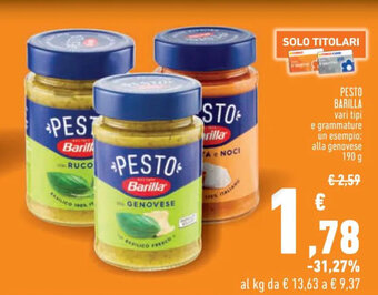 Conad PESTO BARILLA vari tipi 190 g offerta