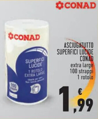 Conad ASCIUGATUTTO SUPERFICI LUCIDE CONAD extra large 100 strappi 1 rotolo offerta