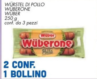 Conad WÜRSTEL DI POLLO WÜBERONE WÜBER 250 g conf. da 3 pezzi offerta