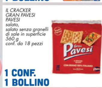 Conad IL CRACKER GRAN PAVESI PAVESI salato, salato senza granelli di sale in superficie 560 g conf. da 18 pezzi offerta