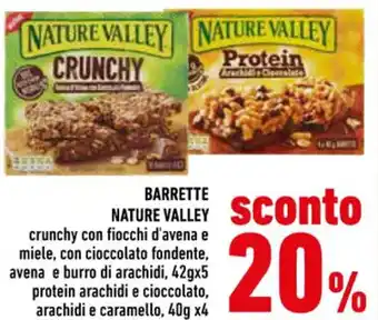 Conad BARRETTE NATURE VALLEY crunchy con fiocchi d'avena e miele, con cioccolato fondente, avena e burro di arachidi, 42gx5 offerta