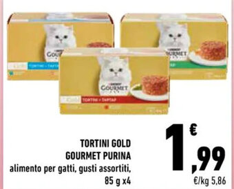 Conad TORTINI GOLD GOURMET PURINA alimento per gatti, gusti assortiti, 85 g x 4 offerta