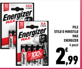 Conad PILE STILO O MINISTILO MAX ENERGIZER 4 pezzi offerta