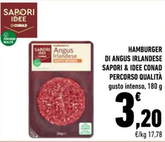 Conad HAMBURGER DI ANGUS IRLANDESE SAPORI & IDEE CONAD PERCORSO QUALITÀ gusto intenso, 180 g offerta